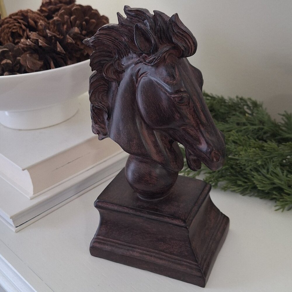 Horse head bust (faux wood carved look ) statue figurine sculpture